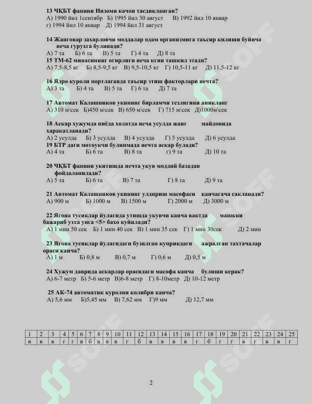 ЧҚБТ ФАНИДАН ТЕСТ САВОЛЛИКЛАРИ. 2