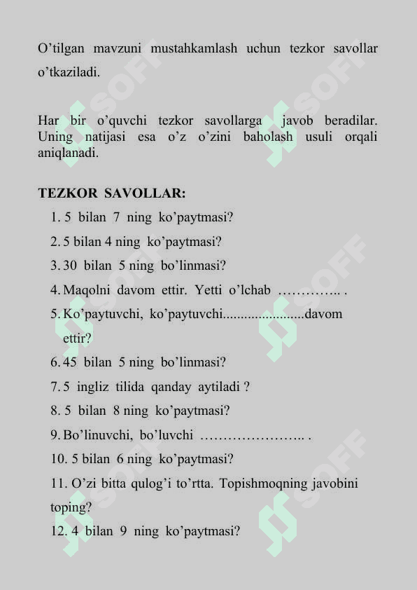 2-sinf matematika darslarida tarqatma materiallardan foydalanish metodikasi 8