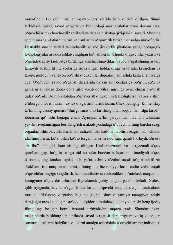 SAVOD  O‘RGATISH DARSLARIDA  KO'RGAZMALI  VOSITALARDAN  FOYDALANISH 6