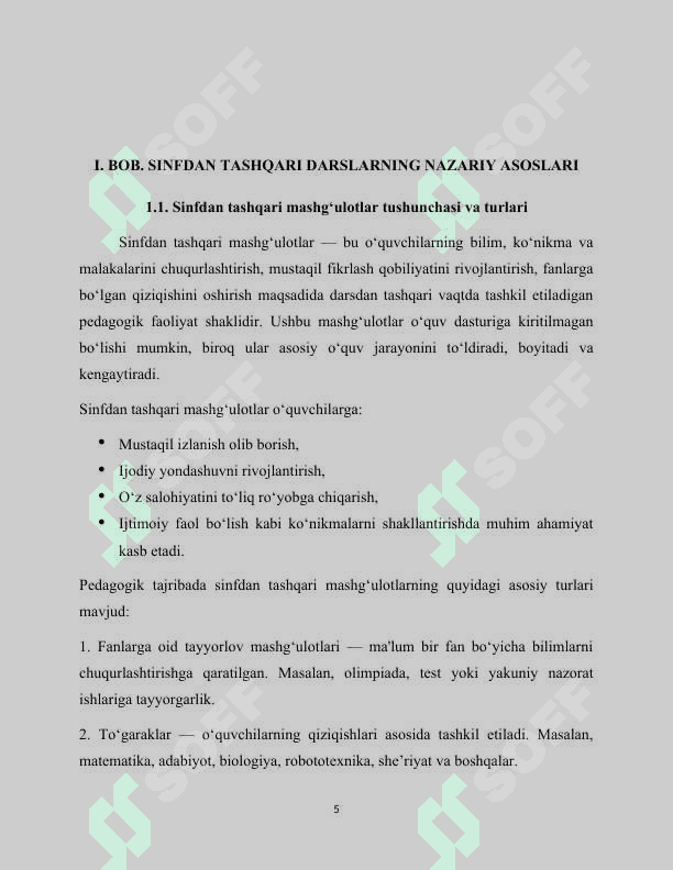 SINFDAN TASHQARI TAYYORLOV BOSQICH DARSLARINI TASHKIL ETISH (1-SINF) 5