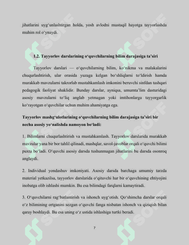 SINFDAN TASHQARI TAYYORLOV BOSQICH DARSLARINI TASHKIL ETISH (1-SINF) 7