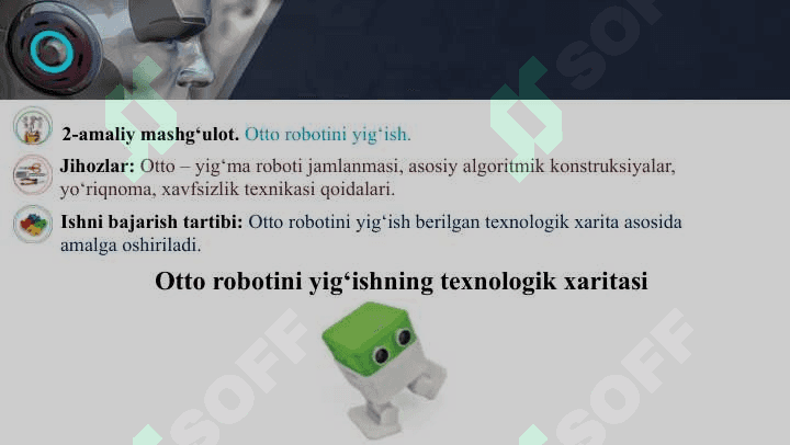Robototexnik tizimni loyihalash. Robotlar musobaqasi DARS ISHLANMA 2