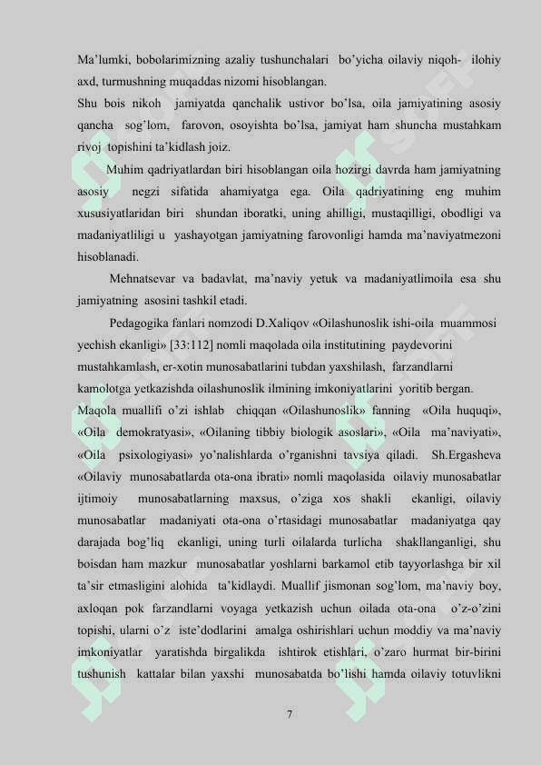 OILA VA SHAXS RIVOJLANISHI 7