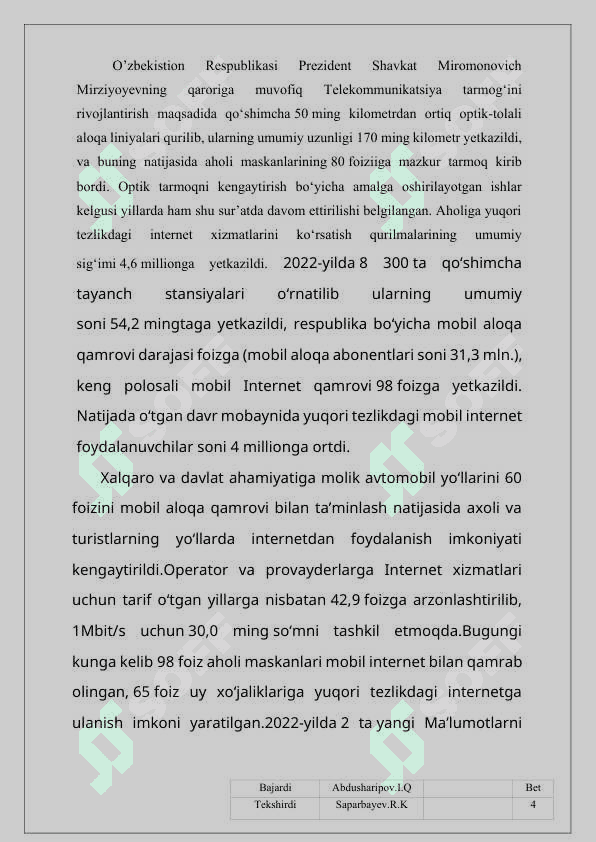UZINFOCOM MCHJ korxonasini optik aloqa tarmog’ini taminlash 4