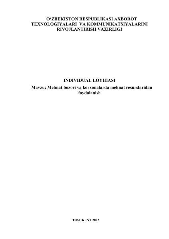 Mehnat bozori va korxonalarda mehnat resurslaridan foydalanish