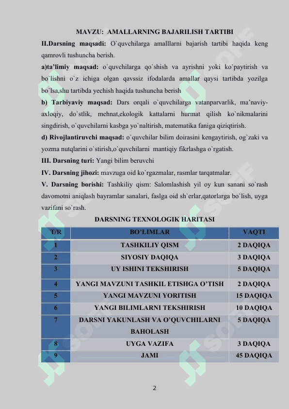 2-sinf matematika .Amallarning bajarish tartibi 2