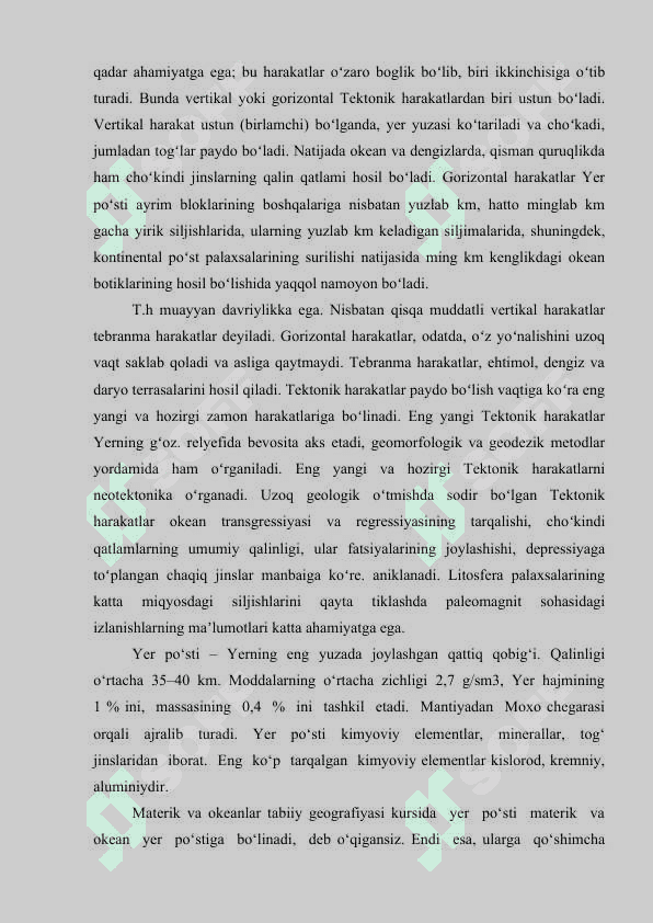 YER YUZASI TUZILISHINING ASOSIY XUSUSIYATLARI 7