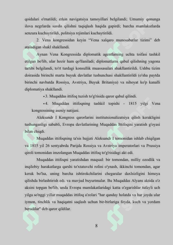 VENA KONGRESSI VA UNING QARORLARI. 8
