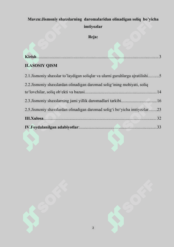 Jismoniy shaxslarning  daromalaridan olinadigan soliq  bo’yicha imtiyozlar 2