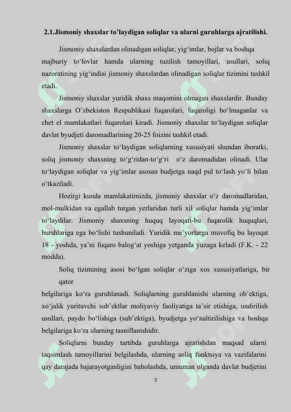 Jismoniy shaxslarning  daromalaridan olinadigan soliq  bo’yicha imtiyozlar 5