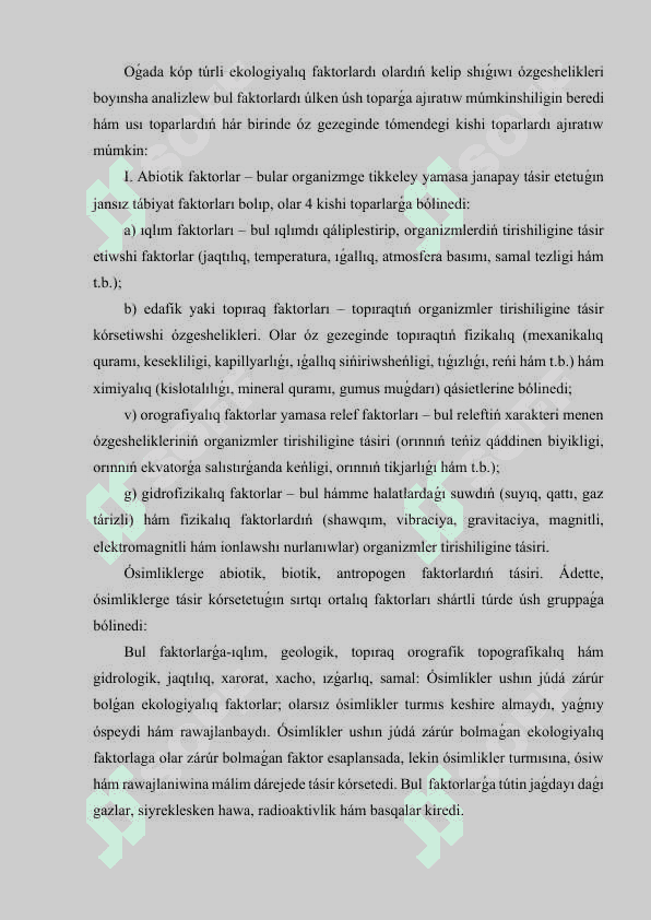 Ósimliklerdiń jasaw sharayatına maslasıwı 5