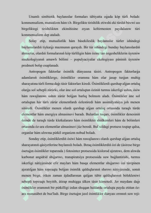 Ósimliklerdiń jasaw sharayatına maslasıwı 8