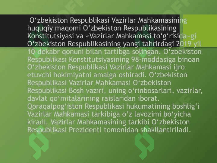 O’zbekiston Respublikasining Vazirlar Mahkamasi 2