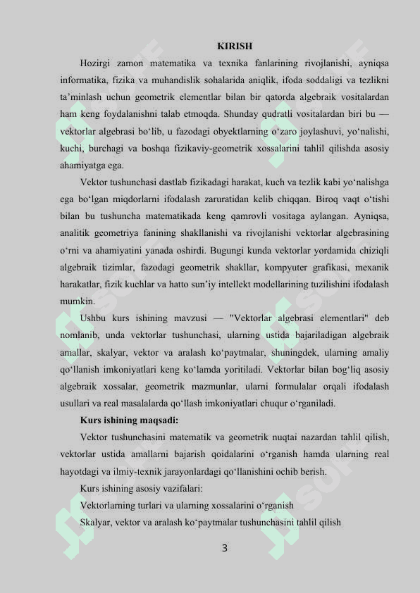 Vektorlar algebrasi elementlari  kurs ishi 2