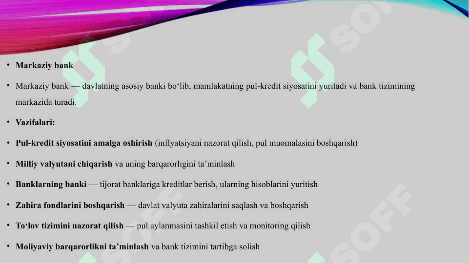 Bank tizimi. Markaziy va tijorat banklar hamda ularning vazifalari 4