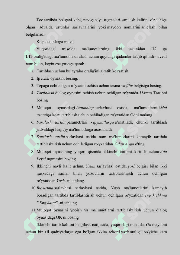 Microsoft excel 365 da malumotlarni saralash va filtrlash 6