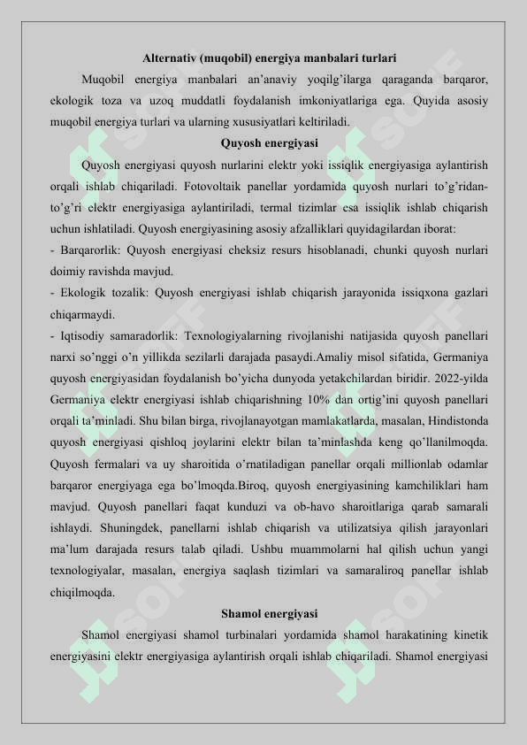 Alternativ energiyaning zaruriyati 25 5