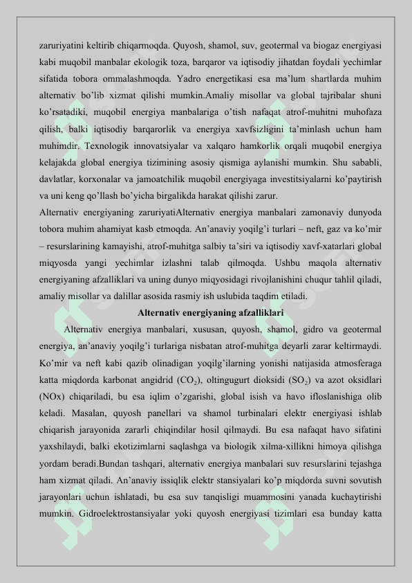 Alternativ energiyaning zaruriyati 25 8