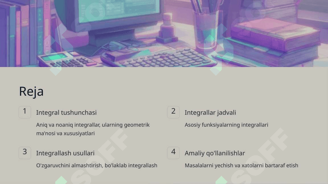 Integrallar jadvali va integrallashning eng sodda qoidalari 2