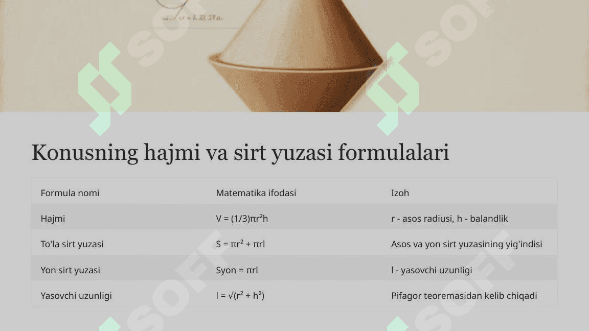 Konus, silindr, prizma va piramida, geometrik shakllar dunyosi 8