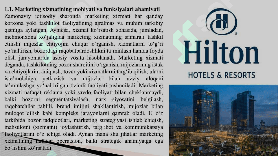 Marketing xizmati va uni rivojlantirish  (“Hilton”mehmonxonasi misolida) 3