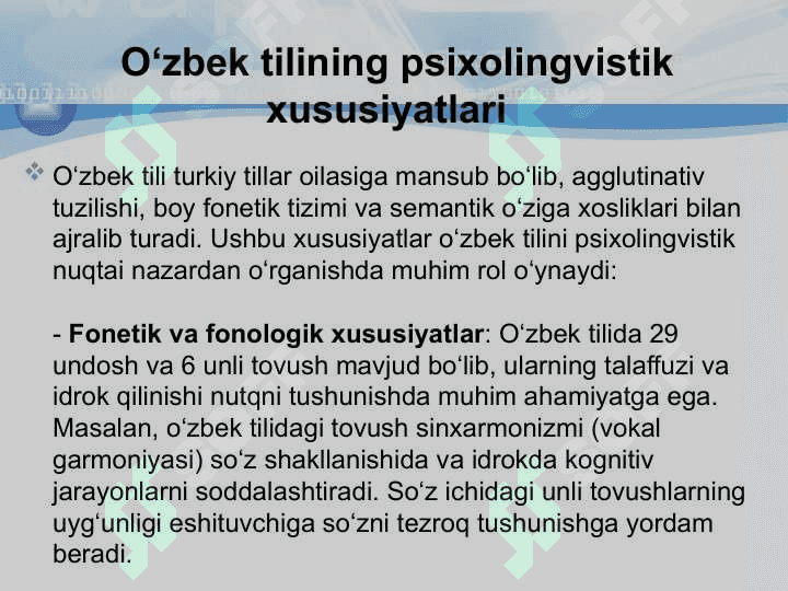 O’zbek tili psixolingvistikasi 5