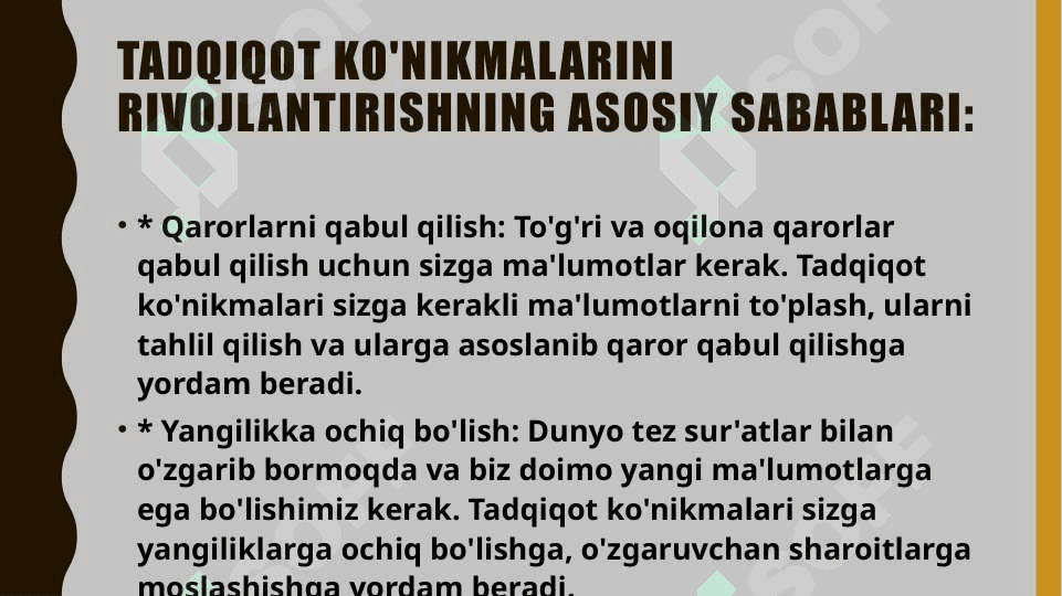 Tadqiqot ko’nikmalari va ularni rivojlantirish 5