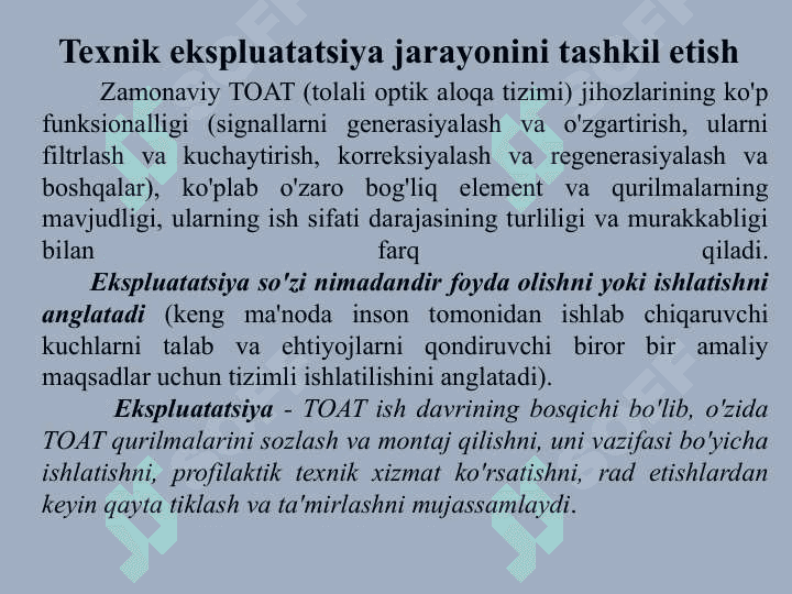 Optik aloqa tizimlarining texnik ekspluatatsiyasi. 2
