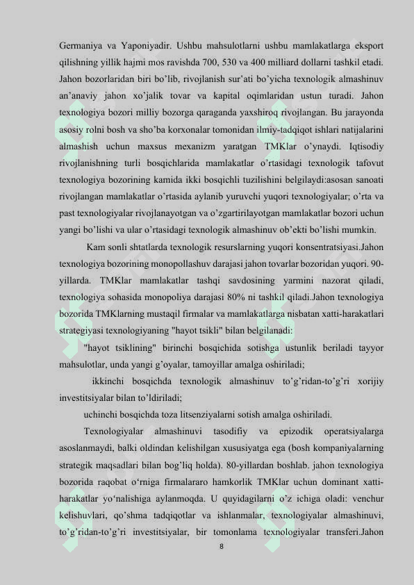 Xalqaro texnologiya bozorining rivojlanish tendensiyasi 8