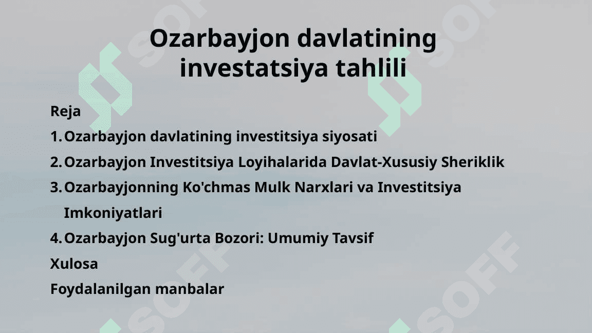 Ozarbayjon davlatining investatsiya tahlili 2