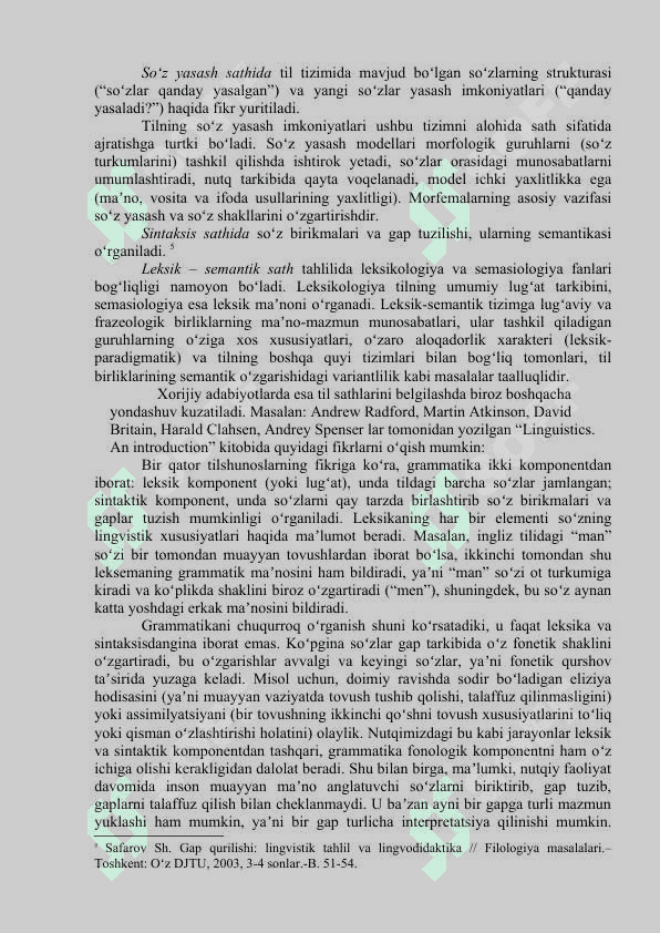 TIL BELGILAR SISTEMASI SIFATIDA. TIL SATHLARI VA ULARNING BIRLIKLARI 4