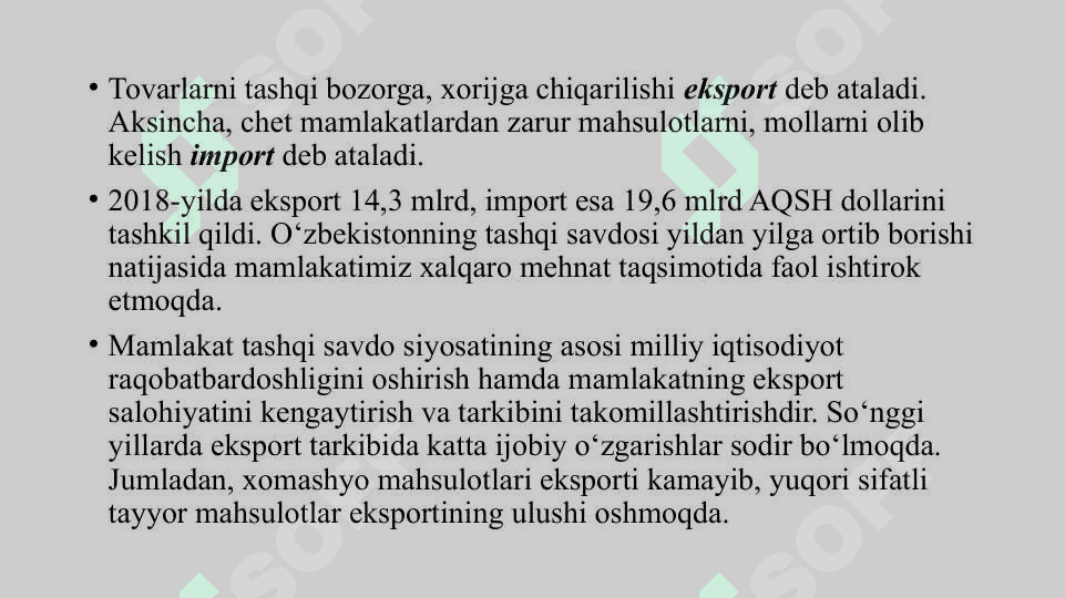 O'zbekiston Respublikasida Xalqaro iqtisodiy munosabatlarning rivojlanish bosqichlari va omillari 3