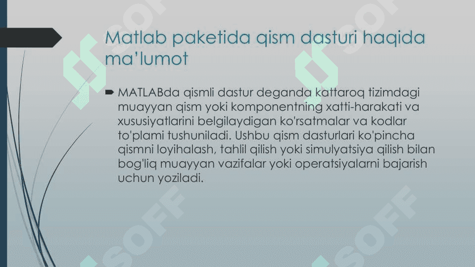 MATLAB dasturiy paketidagu qism dasturlar 3