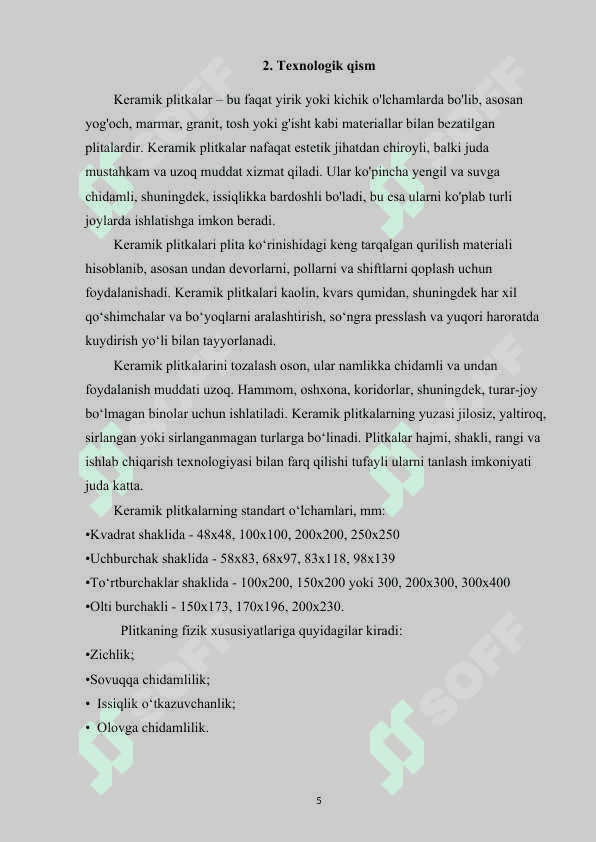 Keramik pardozbop plitkalar ishlab chiqarish texnologiyasi” 5