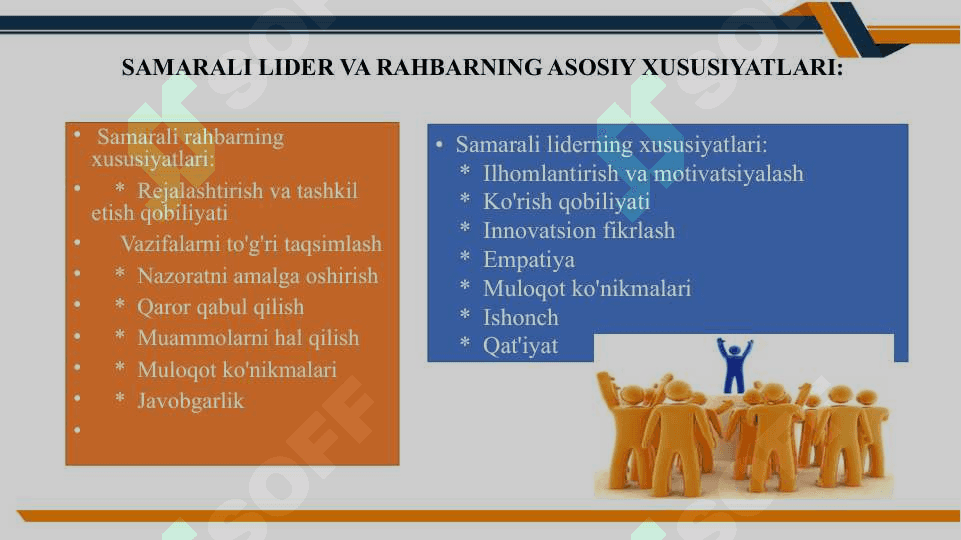 Boshqaruvda liderlik va rahbarlik uslublari 7