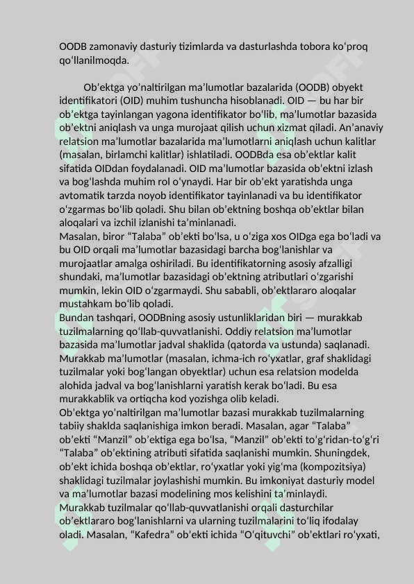 Ob’ektga yo’naltirilgan ma’lumotlar bazasi. 3