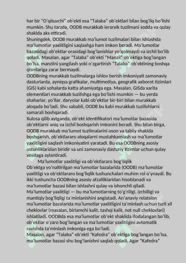Ob’ektga yo’naltirilgan ma’lumotlar bazasi. 4