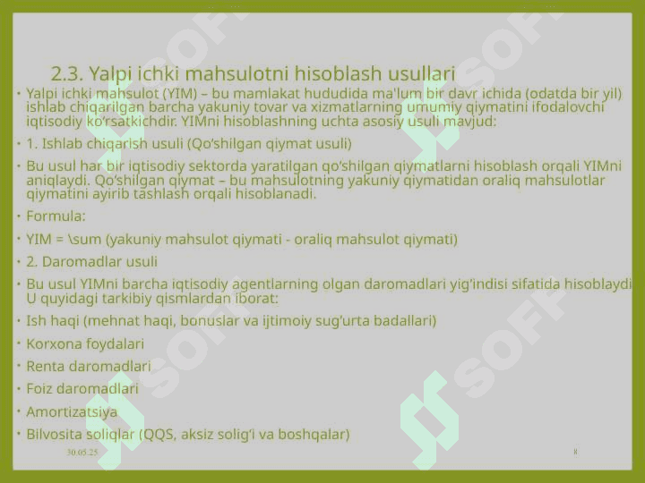 ASOSIY MAKROIQTISODIY KO‘RSATKICHLAR VA ULARNI HISOBLASH 8