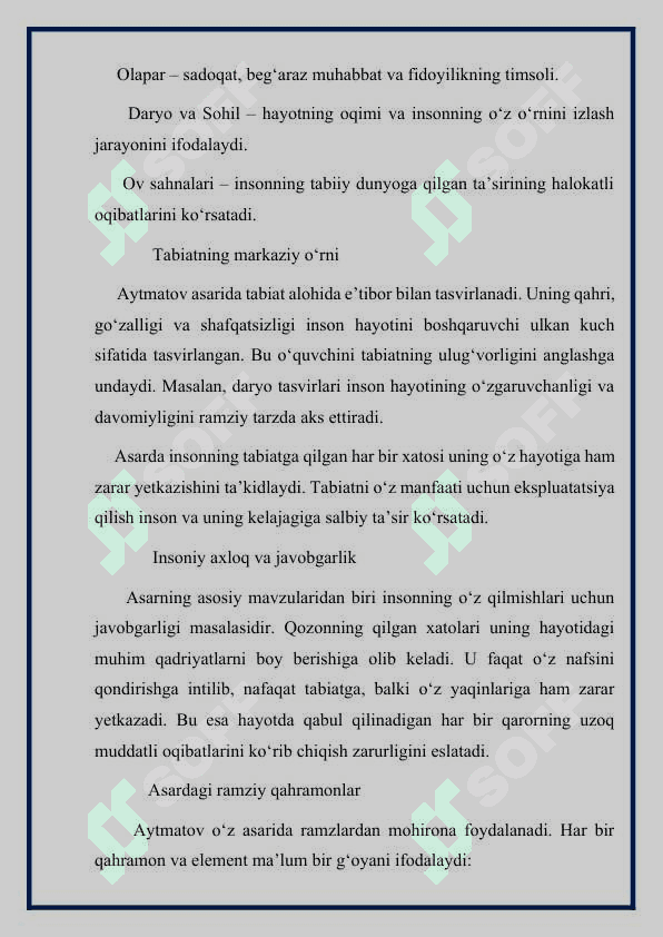 Chingiz Aytmatovning “Sohil boʻylab chopayotgan olapar” mavzusida yozgan essisi 4