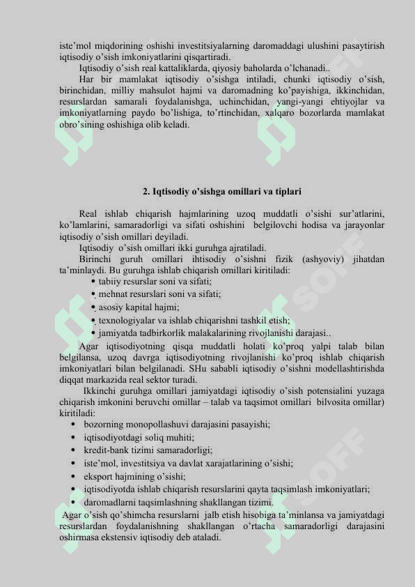 Iqtisodiy o‘sishning umumiy tavsifi va modellari 2