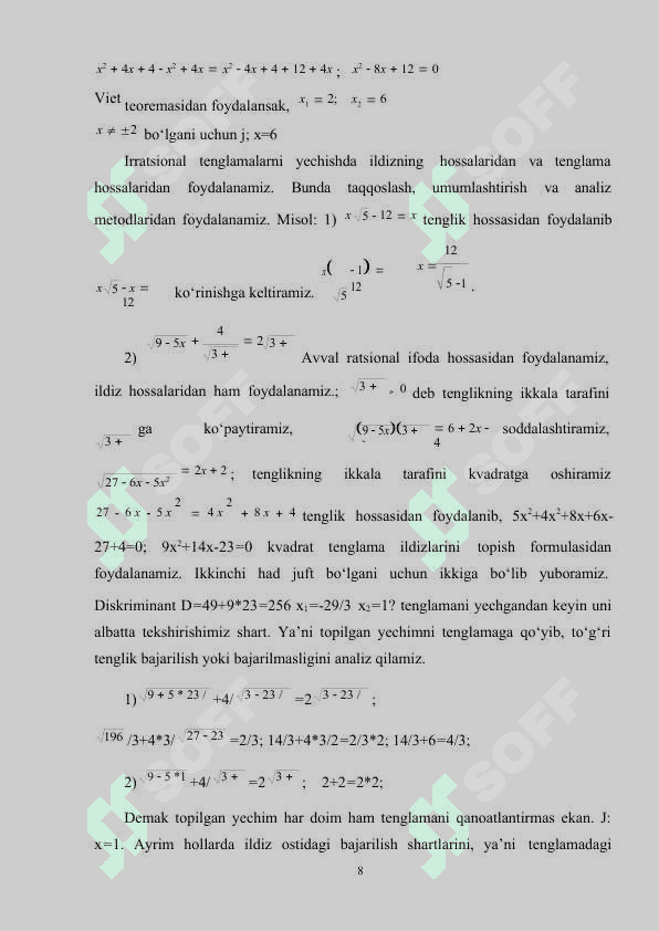 Irratsional tenglamalarni yechish metodikasi 8