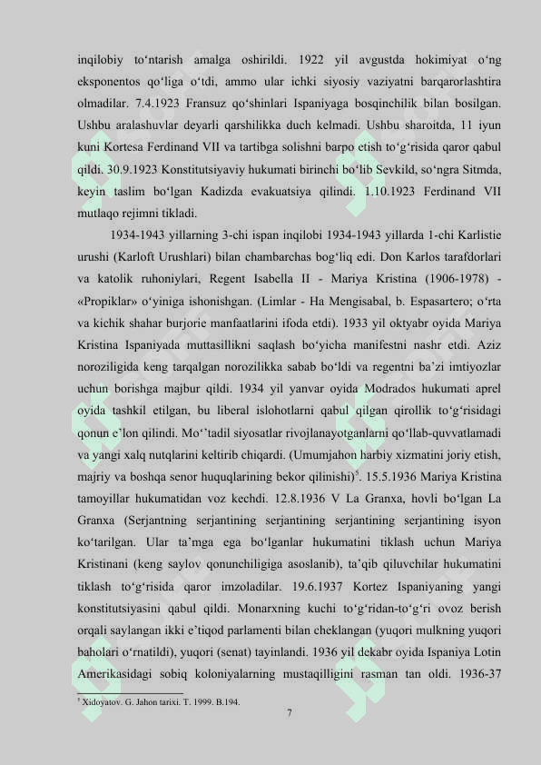 XIX ASR ISPAN INQILOBLARI   kurs ishi 7