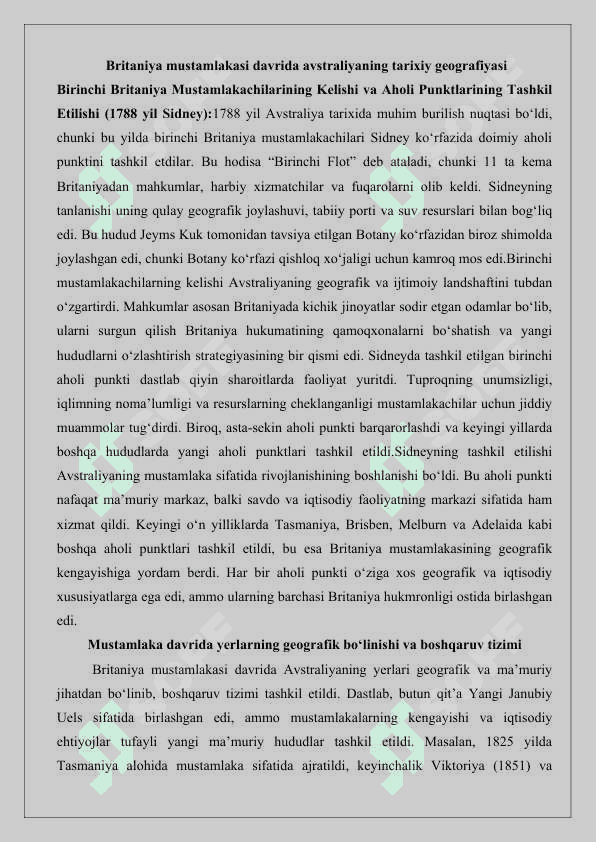 Yangi davrda Avstraliya tarixiy geografiyasi 25 5