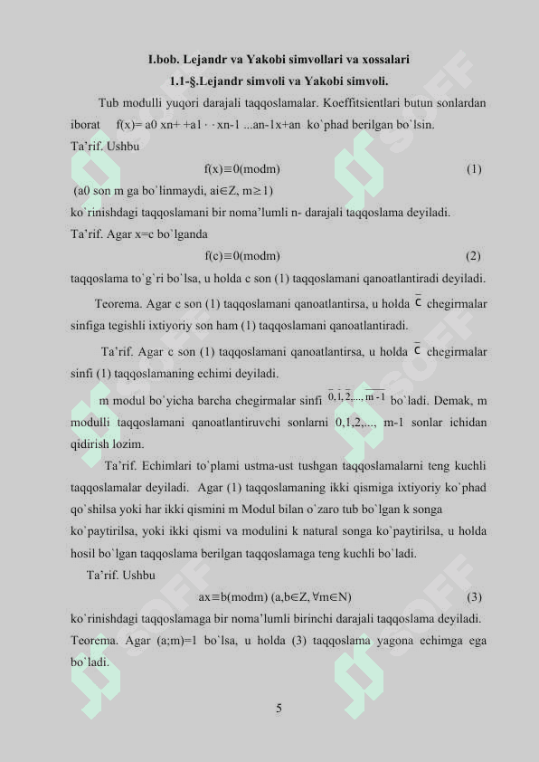 Lejandr va Yakobi simvollari xossalari algebra 5