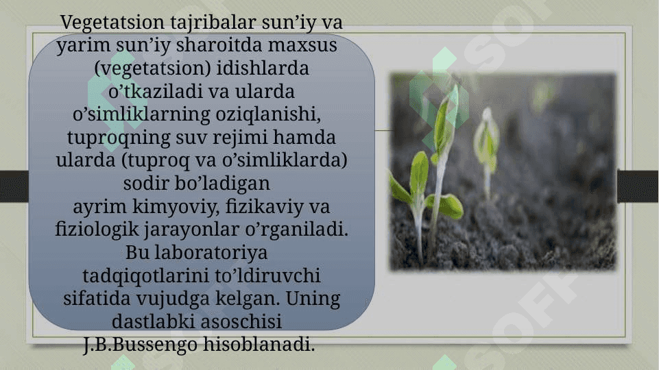 Suniy va yarim suniy sharoitlarda o’tkaziladigan vegitatsiya jarayonlari 4