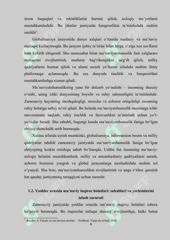 Bugungi kunda Ma'naviyatshunoslik faniga ehtiyoj 8