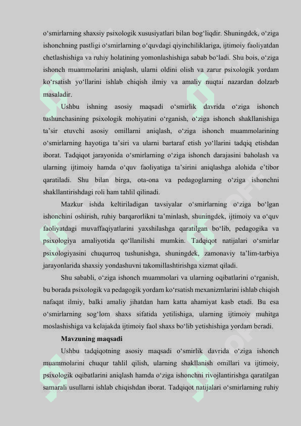 O'SMIRLIK DAVRIDA O'ZIGA ISHONCH MUAMMOLARI 3
