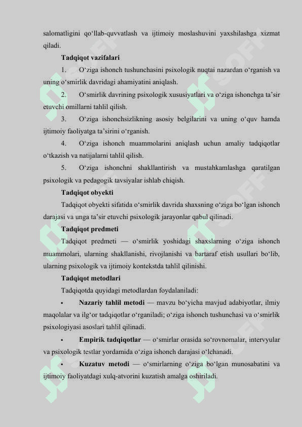 O'SMIRLIK DAVRIDA O'ZIGA ISHONCH MUAMMOLARI 4
