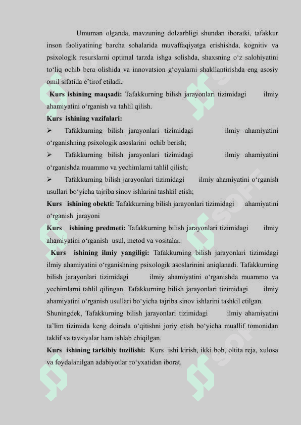 TAFAKKURNING BILISH JARAYONLARI TIZIMIDAGI O’RNI 4