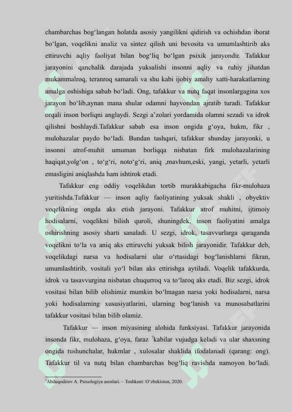 TAFAKKURNING BILISH JARAYONLARI TIZIMIDAGI O’RNI 7